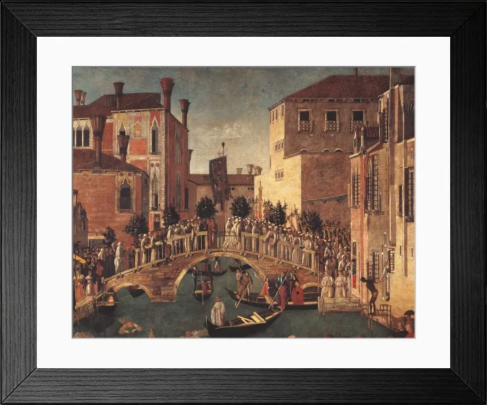 Framed Print : Miracle of the Relic of the Cross on San Lorenzo Bridge, by Gentile Bellini, 1500, 15th Century, oil on canvas, cm 326 x 435 - Italy, Veneto, Venice, Accademia Art Galleries