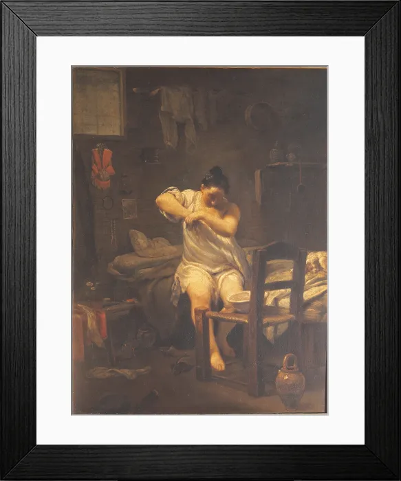 Framed Print : The Flea, by Giuseppe Maria Crespi know as Spagnuolo (or Spagnolo), 1710 - 1730, 18th Century, oil on canvas, cm 46, 5 x 34 - Italy, Tuscany, Florence, Uffizi Gallery. All
