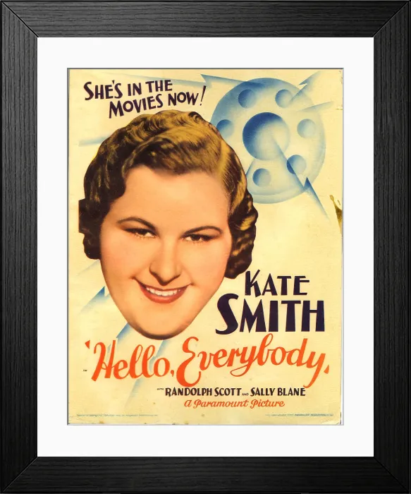 Framed Print : HELLO, EVERYBODY!, Kate Smith on midget window card, 1933 Framed Print : HELLO, EVERYBODY!, Kate Smith on midget window card, 1933