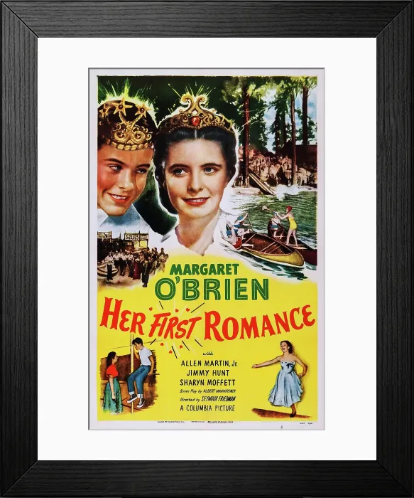 Framed Print : HER FIRST ROMANCE, US poster, top from left: Allen Martin Jr. Margaret O'Brien, 1951