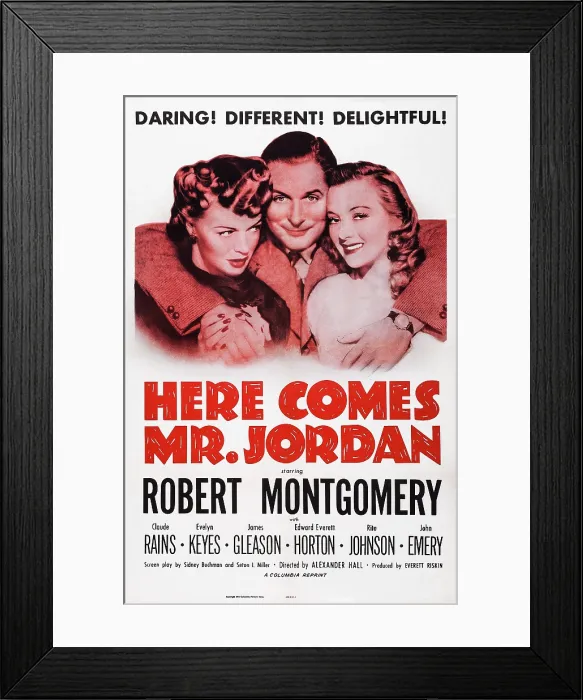 Framed Print : HERE COMES MR. JORDAN, US poster art, from left: Rita Johnson, Robert Montgomery, Evelyn Keyes, 1941