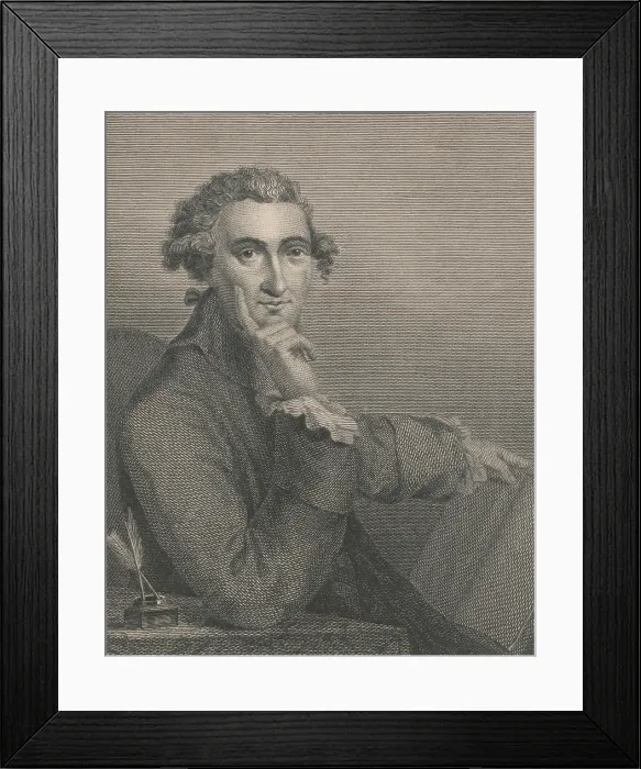 Framed Print : Thomas Paine, English-born American political philosopher, holding open book. Engraving after painting by Charles Willson Peale, c. 1775