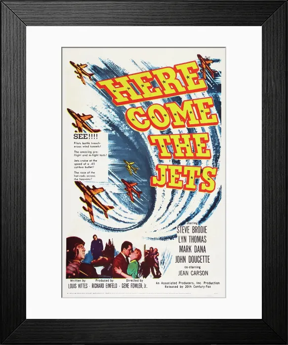 Framed Print : HERE COME THE JETS, poster art, bottom l-r: Steve Brodie, Lyn Thomas, 1959, TM and Copyright 20th Century Fox Film Corp. All rights reserved. / courtesy Everett Collection