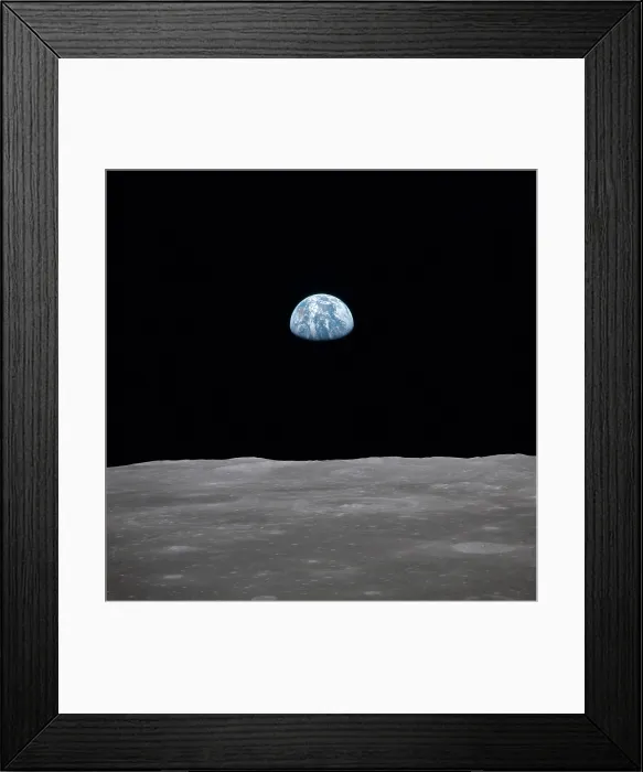 Framed Print : Apollo 11 Earth rise over the Moon. Earth on the horizon in the Mare Smythii Region of the Moon. Image 17 of a NASA sequence of 18. July 20, 1969