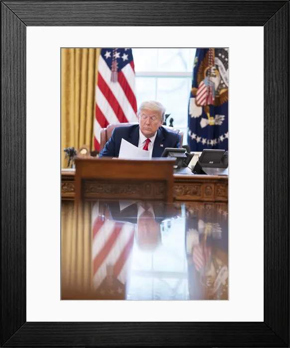 Framed Print : President Donald Trump talks on the speaker phone with Mexico's President, Andres Manuel Lopez Obrador, April 17, 2020 Framed Print : President Donald Trump talks on the speaker phone with Mexico's President, Andres Manuel Lopez Obrador, April 17, 2020