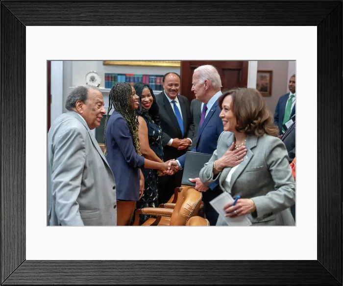 Framed Print : President Joe Biden and Vice President Kamala Harris meet with organizers for the 60th Anniversary of the March on Washington, August 28, 2023