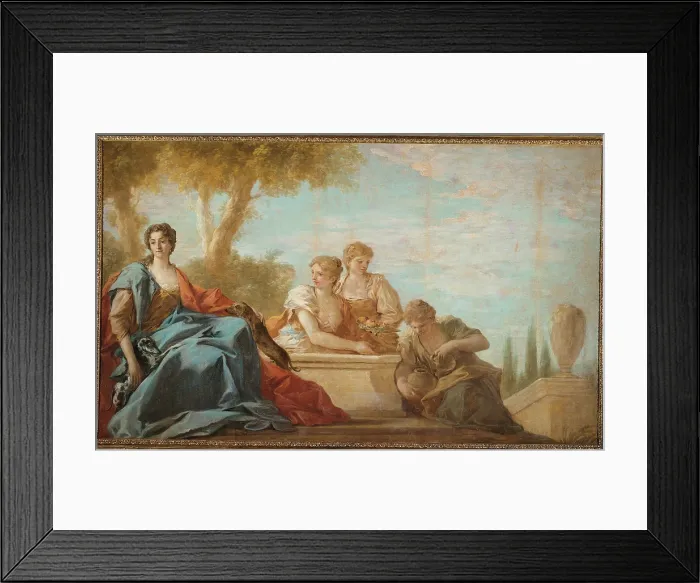 Framed Print : Portrait of a Woman with Her Two Dogs, by Antonio Pellegrini, 18th Century, - Italy, Veneto, Venice, formerly Mediocredito. All
