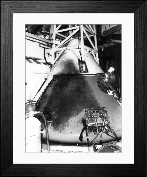 Framed Print : Exterior of NASA's Apollo 1 space capsule following the fire that killed three astronauts Framed Print : Exterior of NASA's Apollo 1 space capsule following the fire that killed three astronauts