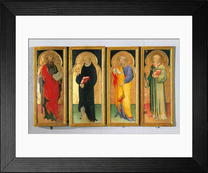 Framed Print : Polyptych with St Paul, St Nicholas of Tolentino, St Peter and St Lawrence, by Nicol di Pietro, 1380 - 1420 about, 14th Century - 15th century, - Italy, Marche, Pesaro Urbino