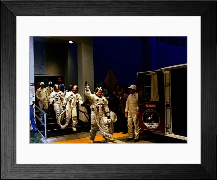 Framed Print : Apollo 11 crew in Spacesuits travel to launch site. R-L: Lead by Neil Armstrong, mission Commander; Command Module Pilot Michael Collins, and Lunar Module pilot Edwin Aldrin