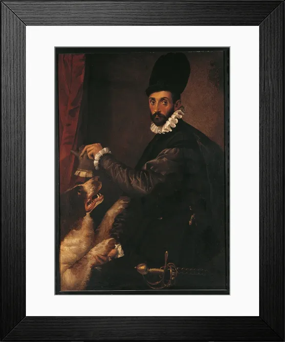 Framed Print : Portrait of a Gentleman with His Dog, by Bartolomeo Passarotti (or Passerotti), 16th Century, - Italy, Lombardy, Milan, Brera art gallery. All