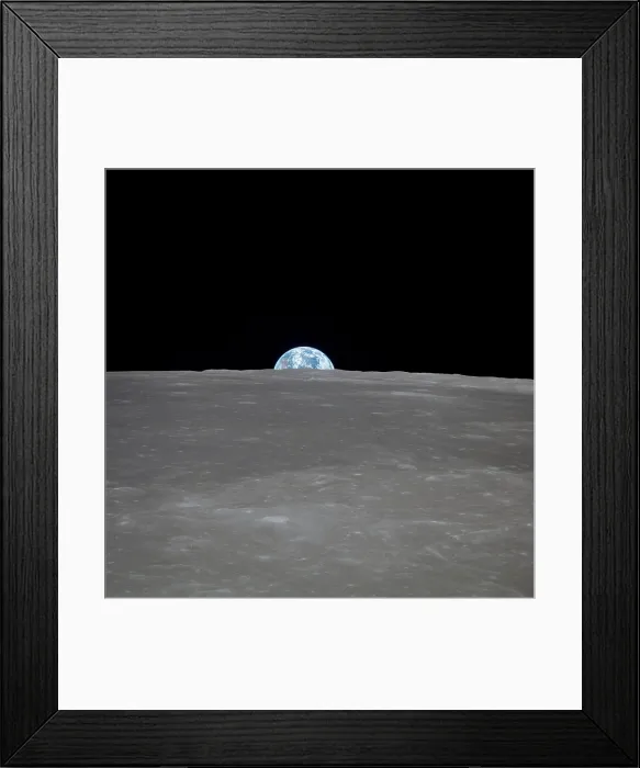 Framed Print : Apollo 11 Earth rise over the Moon. Earth on the horizon in the Mare Smythii Region of the Moon. Image 1 of a NASA sequence of 18. July 20, 1969 Framed Print : Apollo 11 Earth rise over the Moon. Earth on the horizon in the Mare Smythii Region of the Moon. Image 1 of a NASA sequence of 18. July 20, 1969