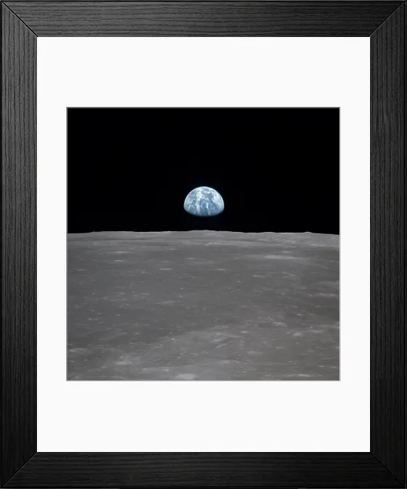 Framed Print : Apollo 11 Earth rise over the Moon. Earth on the horizon in the Mare Smythii Region of the Moon. Image 5 of a NASA sequence of 18. July 20, 1969 Framed Print : Apollo 11 Earth rise over the Moon. Earth on the horizon in the Mare Smythii Region of the Moon. Image 5 of a NASA sequence of 18. July 20, 1969