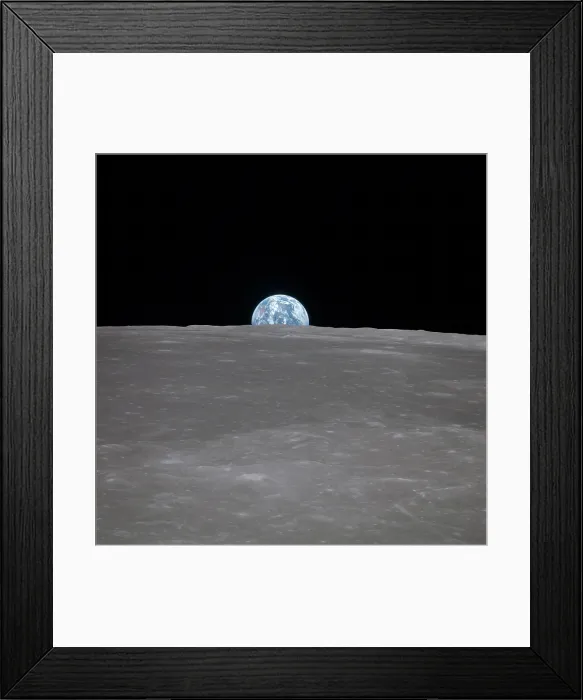 Framed Print : Apollo 11 Earth rise over the Moon. Earth on the horizon in the Mare Smythii Region of the Moon. Image 2 of a NASA sequence of 18. July 20, 1969