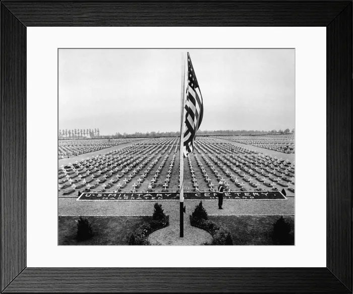 Framed Print : A bugler plays Taps on Memorial Day at Margraten Cemetery, Holland, May 30, 1945. Thousands of American World War II soldiers were buried here during World War 2 Framed Print : A bugler plays Taps on Memorial Day at Margraten Cemetery, Holland, May 30, 1945. Thousands of American World War II soldiers were buried here during World War 2