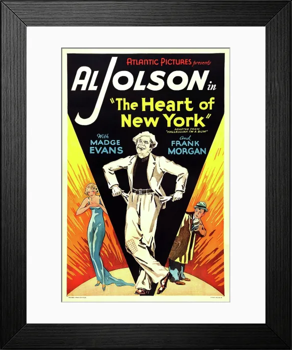 Framed Print : HALLELUJAH I'M A BUM, (aka THE HEART OF NEW YORK), US reissue poster art, from left: Madge Evans, Al Jolson, Harry Langdon, 1933