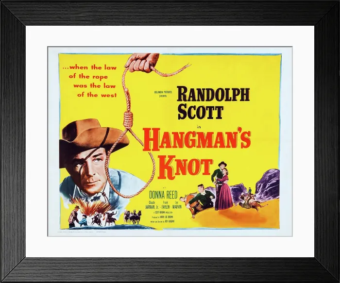 Framed Print : HANGMAN'S KNOT, US poster art, left: Randolph Scott; right: Randolph Scott, Donna Reed, 1952