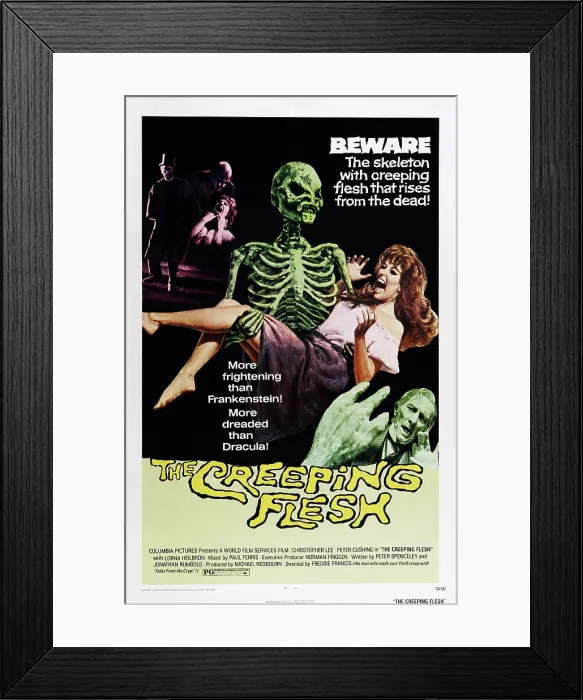 Framed Print : THE CREEPING FLESH, US poster art, bottom right: Lorna Heilbron, Peter Cushing, 1973