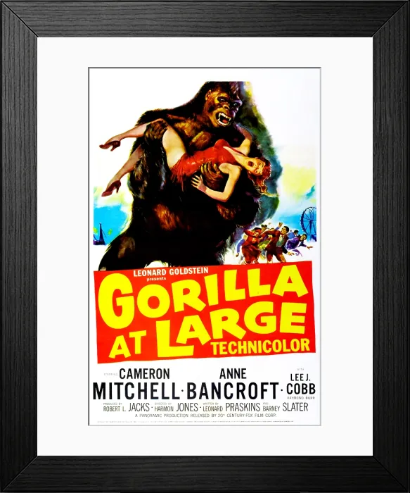 Framed Print : GORILLA AT LARGE, US poster, Anne Bancroft, 1954, TM & Copyright 20th century Fox Film Corp. / courtesy Everett Collection Framed Print : GORILLA AT LARGE, US poster, Anne Bancroft, 1954, TM & Copyright 20th century Fox Film Corp. / courtesy Everett Collection