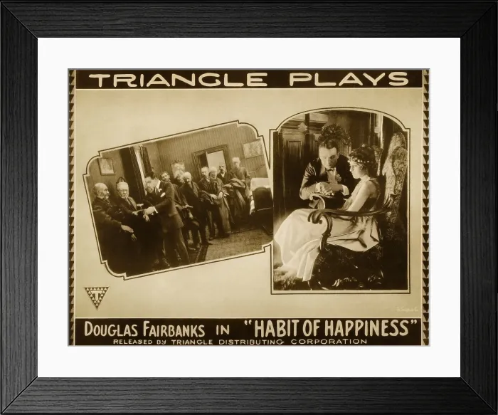 Framed Print : HABIT OF HAPPINESS, left 3rd from left: Douglas Fairbanks, right: Douglas Fairbanks on lobbycard, 1916