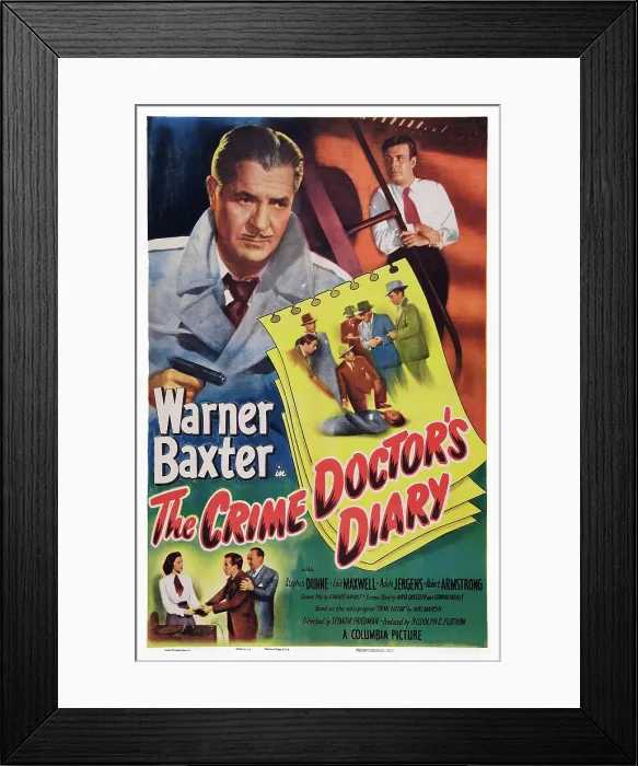 Framed Print : THE CRIME DOCTOR'S DIARY, US poster art, top from left: Warner Baxter, Stephen Dunne, 1949