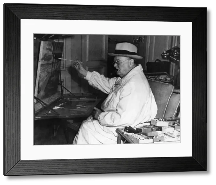 Framed Print : Winston Churchill painting at the Surf Club, Miami Beach, on Feb. 1st or 2nd in February 1946