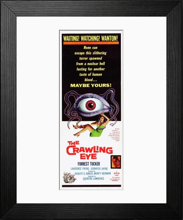Framed Print : THE TROLLENBERG TERROR, (aka THE CRAWLING EYE), bottom right: Forrest Tucker on insert poster, 1958