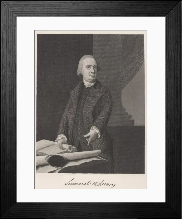 Framed Print : Samuel Adams points at the Massachusetts Charter, which he viewed as a constitution that protected the peoples rights