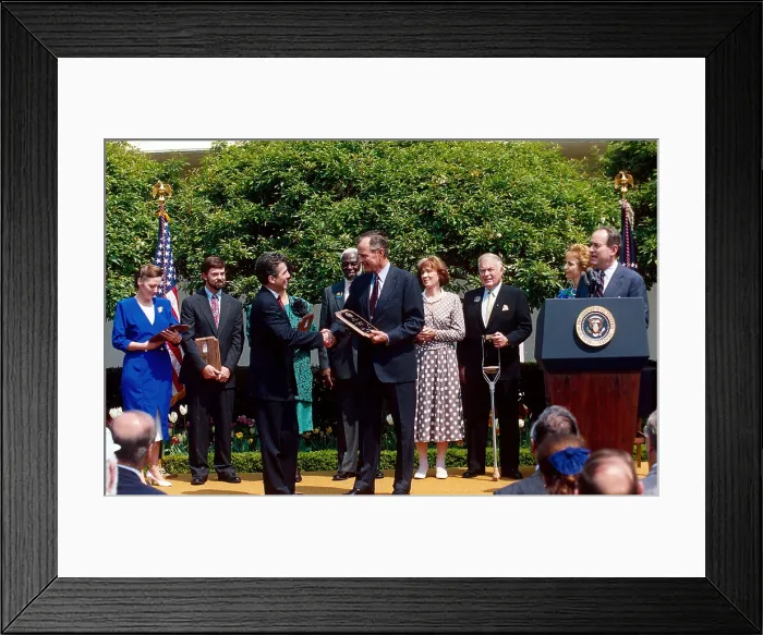 Framed Print : In a 1990 Rose Garden ceremony, President George H.W