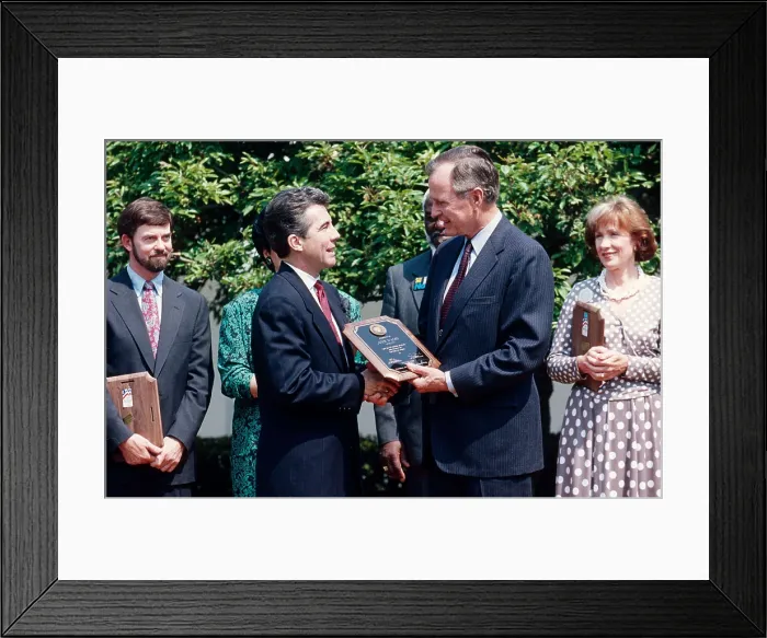 Framed Print : President George H.W. Bush presents an award to John Walsh, in a 1990 Rose Garden ceremony Framed Print : President George H.W. Bush presents an award to John Walsh, in a 1990 Rose Garden ceremony
