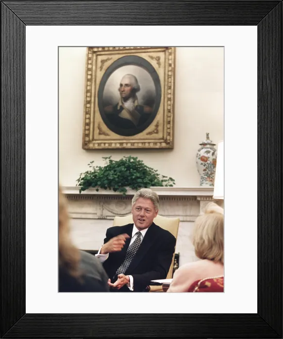 Framed Print : President Bill Clinton holds an election year news interview in the Oval office of the White House, Oct.1, 1996 (BSLOC_2021_7_11) Framed Print : President Bill Clinton holds an election year news interview in the Oval office of the White House, Oct.1, 1996 (BSLOC_2021_7_11)