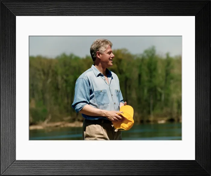 Framed Print : Earth Day, April 22, 1996, President Bill Clinton observed Earth Day at Great Falls National Park, April 22, 1996