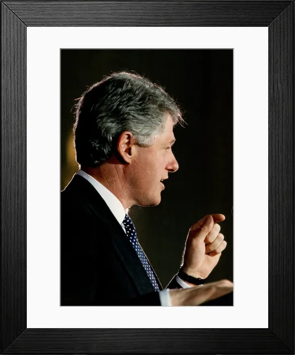 Framed Print : President Bill Clinton speaking about NATO peace-keeping operations in Bosnia on Feb. 9, 1994