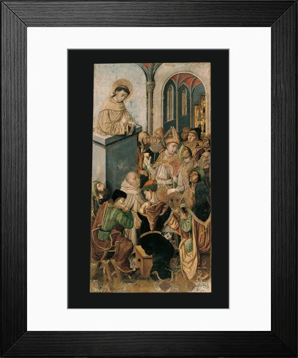 Framed Print : St Francis Preaching, Retablo of the Porziuncola, by Maestro di Castelsardo, 15th Century - 16th Century, panel, - Italy, Sardegna, Cagliari, Cagliari, National Picture Gallery