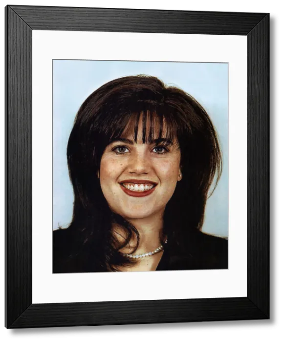 Framed Print : Department of Defense identification photo of Monica Lewinsky from 1996 Framed Print : Department of Defense identification photo of Monica Lewinsky from 1996