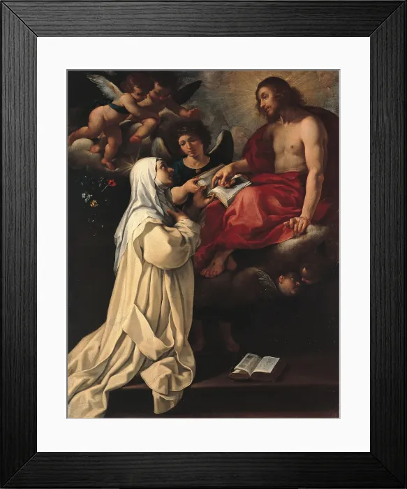Framed Print : Jesus Appears to the Blessed Margaret the Carthusian, by Rutilio Manetti, 1618 - 1620 about, 17th Century, oil on canvas, cm 220 x 160 - Italy, Tuscany, Florence