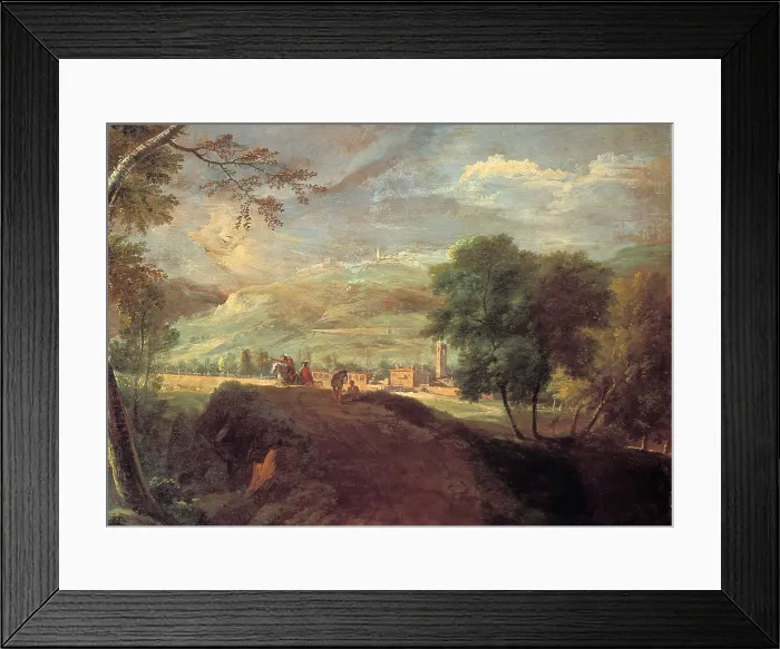 Framed Print : Ricci Marco, Landscape with a Torrent and Monks, 1715, 18th Century, canvas, Italy, Veneto, Venice