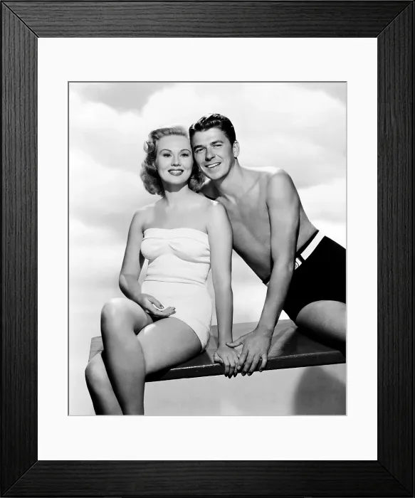 Framed Print : THE GIRL FROM JONES BEACH, from left, Virginia Mayo, Ronald Reagan, 1949 Framed Print : THE GIRL FROM JONES BEACH, from left, Virginia Mayo, Ronald Reagan, 1949