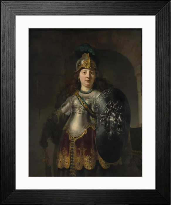 Framed Print : BELLONA, by Rembrandt, 1633, Dutch painting, oil on canvas. Bellona, the Roman goddess of war, was painted after hostilities with Spain renewed in 1721 and continued until 1748