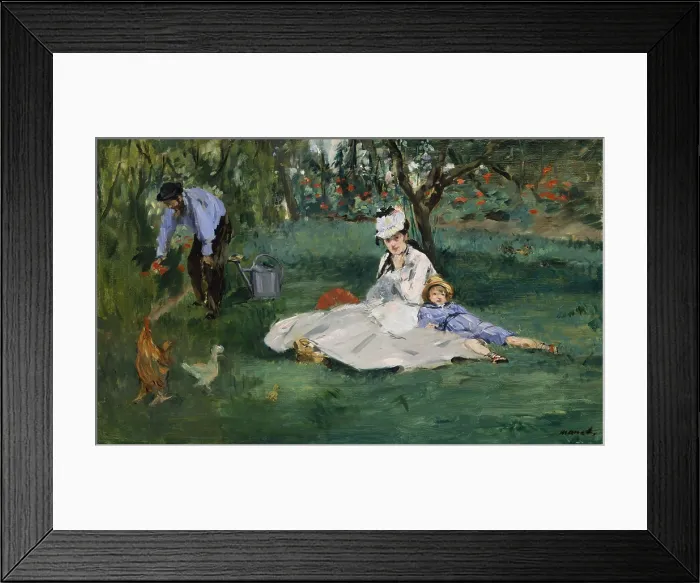 Framed Print : Monet Family in Their Argenteuil Garden, by Edouard Manet, 1874, French impressionist oil painting. Manet and Renoir were guests of Monet when this work was painted