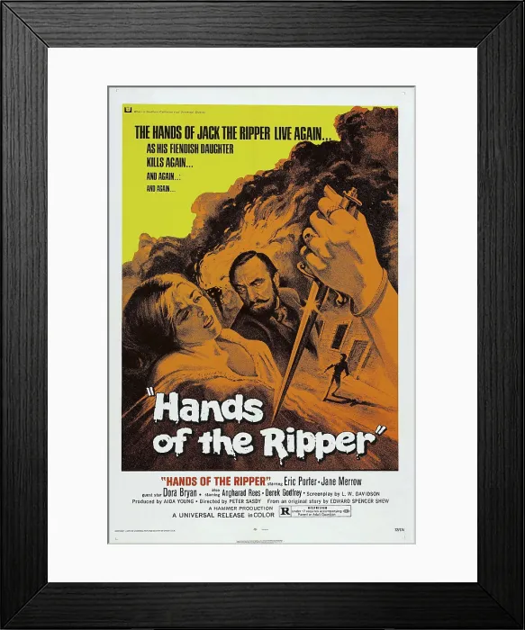 Framed Print : HANDS OF THE RIPPER, British poster, from left: April Wilding, Eric Porter, 1971