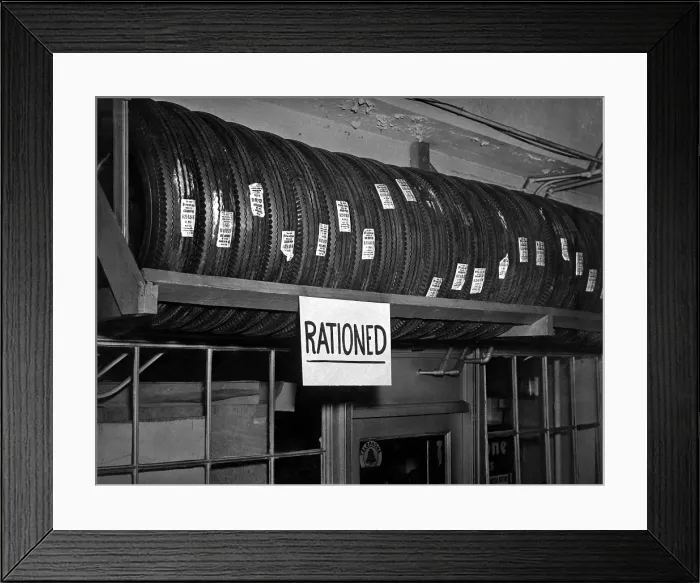 Framed Print : Rationed rubber tires during World War 2 Framed Print : Rationed rubber tires during World War 2