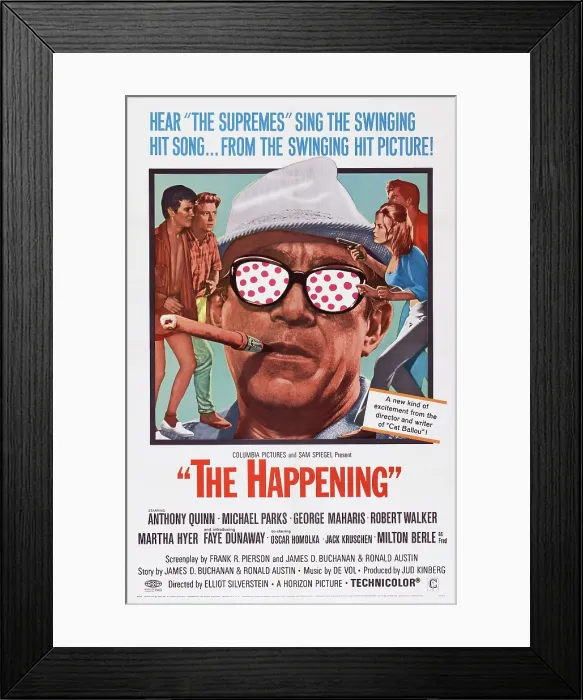 Framed Print : THE HAPPENING, US poster art, from left: Robert Walker Jr. Michael Parks, Anthony Quinn, Faye Dunaway, George Maharis, 1967 Framed Print : THE HAPPENING, US poster art, from left: Robert Walker Jr. Michael Parks, Anthony Quinn, Faye Dunaway, George Maharis, 1967