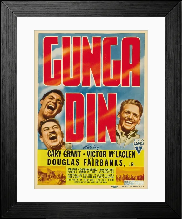 Framed Print : GUNGA DIN, left from top: Cary Grant, Victor McLaglen, right: Douglas Fairbanks, Jr. on midget window card, 1939 Framed Print : GUNGA DIN, left from top: Cary Grant, Victor McLaglen, right: Douglas Fairbanks, Jr. on midget window card, 1939