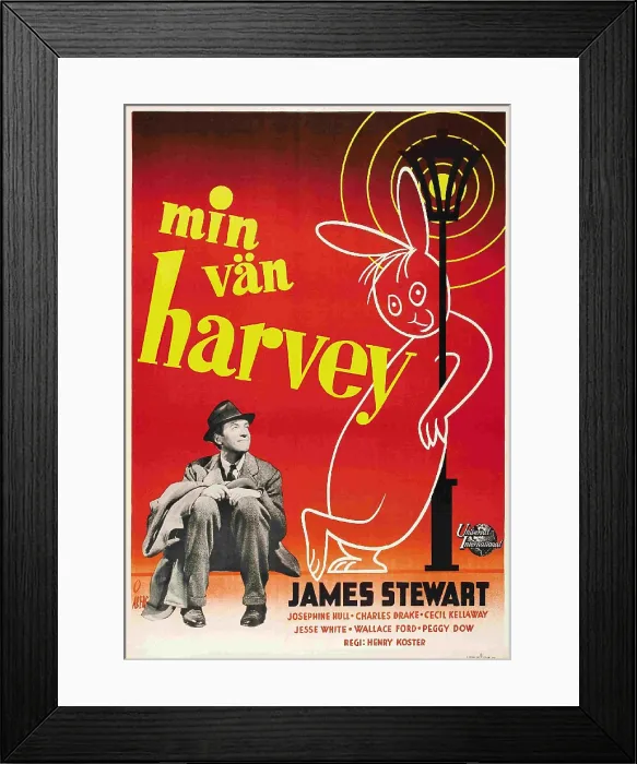 Framed Print : HARVEY, (aka MIN VAN HARVEY), James Stewart on Swedish poster art, 1950 Framed Print : HARVEY, (aka MIN VAN HARVEY), James Stewart on Swedish poster art, 1950