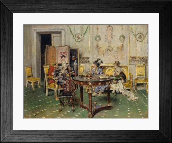Framed Print : Gossip, by Giovanni Boldini, 1873, Italian, impressionistic painting, oil on wood Framed Print : Gossip, by Giovanni Boldini, 1873, Italian, impressionistic painting, oil on wood