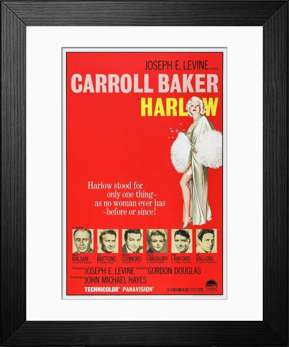 Framed Print : HARLOW, US poster art, top: Carroll Baker as Jean Harlow, bottom from left: Martin Balsam, Red Buttons, Michael Connors, Angela Lansbury, Peter Lawford, Raf Vallone, 1965