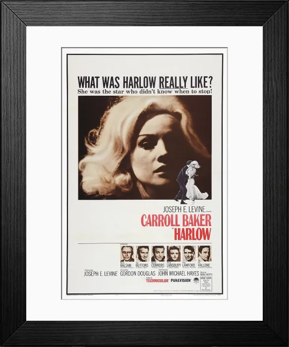 Framed Print : HARLOW, poster art, top: Carroll Baker as Jean Harlow, bottom l-r: Martin Balsam, Red Buttons, Michael Connors, Angela Lansbury, Peter Lawford, Raf Vallone, 1965