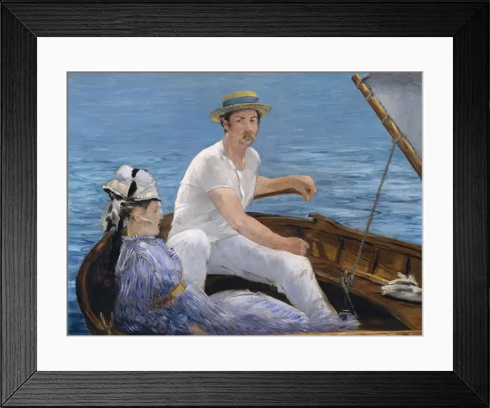 Framed Print : Boating, by Edouard Manet, 1874, French impressionist painting, oil on canvas. Manet uses large areas of flat color in a sunlight drenched outdoor scene (BSLOC_2017_3_14)