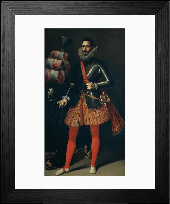 Framed Print : Portait of a Capitain in Courtly Clothes, by Unknown Flemish artist, 17th Century, oil on canvas - Italy, Emilia Romagna, Piacenza, Civic Collections of Palazzo Farnese